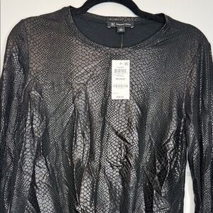 INC International Concepts Metallic Black Snake Print Long Sleeve Top